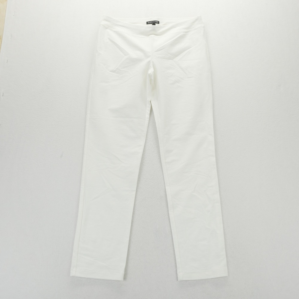 Eileen Fisher Womens XS White Viscose Blend Straight Leg Crepe Stretch Pants